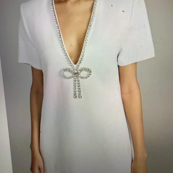 AREA White Dress with Crystal Detail - Picture 3 of 12